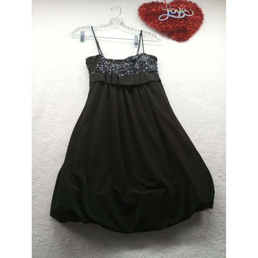 Morgan 4 Ever Brand Little Black Dress Sequined Bubble Hem Empire Waist Size S